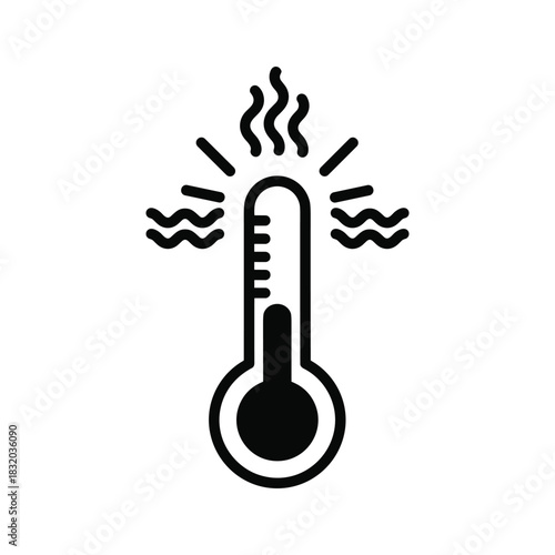 Hot Thermometer Icon with Heat Waves and High Temperature