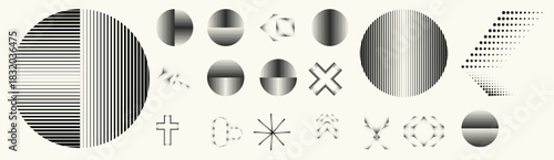 Geometric linear dots and lines set - modern deform semi circles and segmented circles for branding and layout design . Toolkit collection , for modular design projects. Vector
