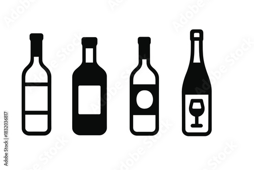 Various wine bottles displayed in a simple, clean design with unique shapes and labels
