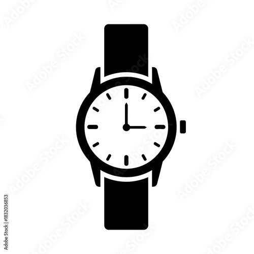 Classic Black and White Wristwatch with Leather Strap and Analog Display.