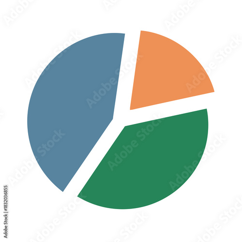 Circular Pie Chart with Blue, Green, and Orange Segments, Divided by White Lines.