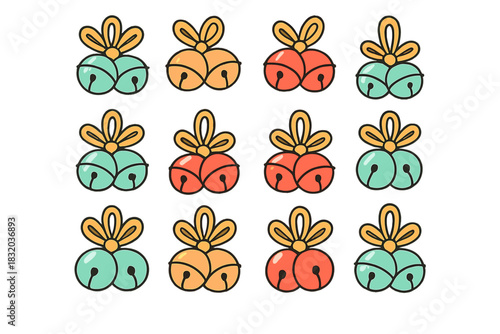 Colorful cartoon bells arranged in a repeating pattern perfect for festive designs and celebrations