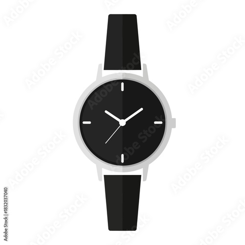 Minimalist black and silver analog wristwatch with a sleek design and dark strap.