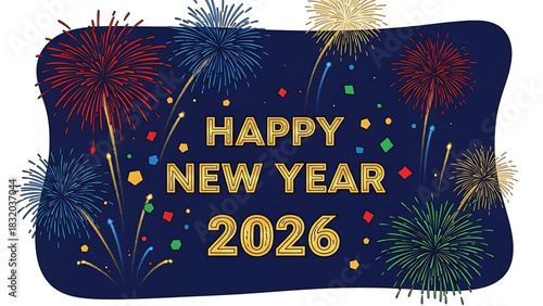 Festive Happy New Year 2026 Celebration with Colorful Fireworks