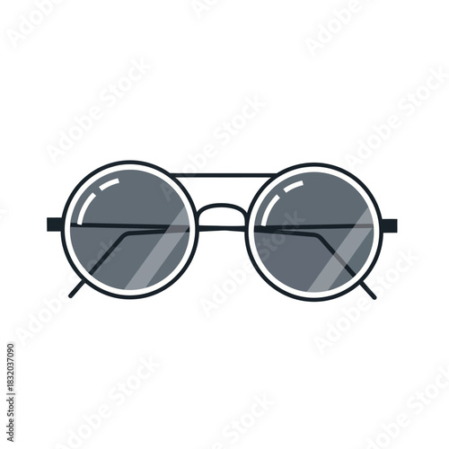 Minimalist round black sunglasses with dark gray lenses and thin frames, vector illustration.