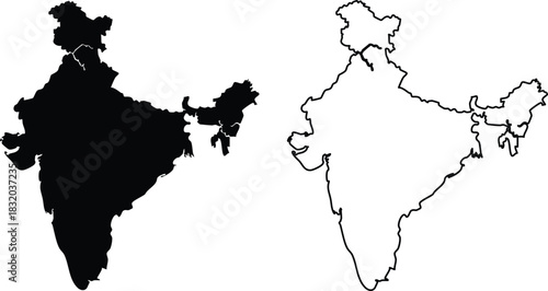 India Map Silhouette and Outline Showing Geographical Boundaries for Educational or Infographic Projects