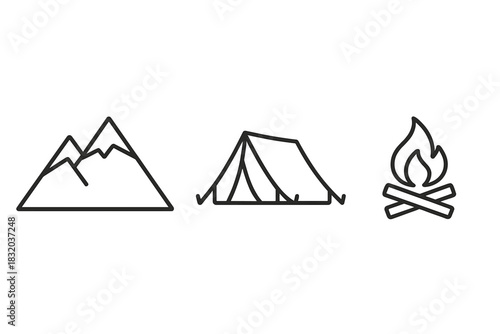 Mountains, a tent, and a campfire create a perfect setting for outdoor adventure in nature
