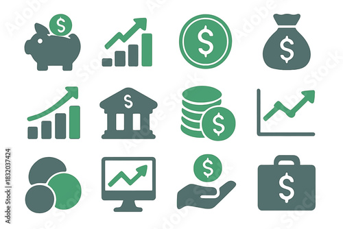 Financial growth icons showcasing savings, investments, and banking concepts in modern design
