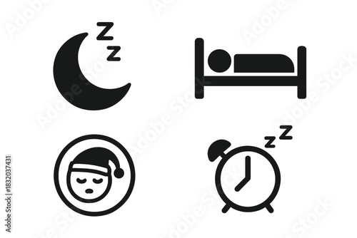 Icons representing sleep, rest, and bedtime routines for a peaceful night