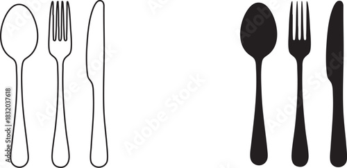 Spoon Fork and Knife Cutlery Set Simple Modern Design Black and White Minimalist