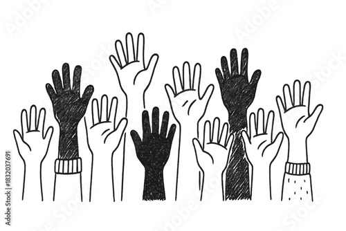 Community members raise hands in support during a local event promoting unity and social change