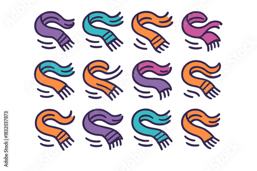 Colorful scarves flowing in the wind create a playful pattern on a white background