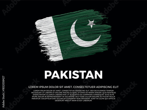 Flag of Pakistan. Pakistani, Islamic and Asian Culture. Vibrant, textured brushstroke effect style. Black background with copy space. Dramatic composition in negative space.