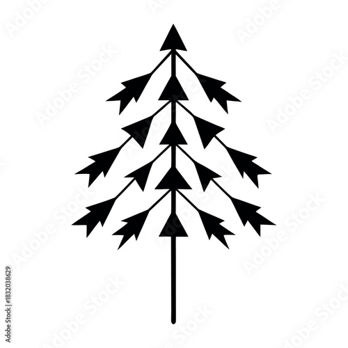 Minimal silhouette of a New Year tree made of stock arrows, black fill, white background
