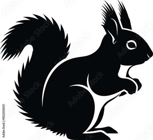 Black silhouette of a squirrel with a bushy tail
