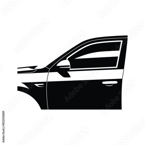 Black and white graphic of a car door and fender vehicle automobile