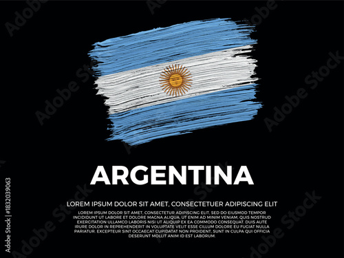 Flag of Argentina. Argentinian Latin and South American Culture. Vibrant, textured brushstroke effect style. Black background with copy space. Dramatic composition in negative space.