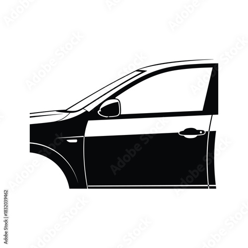 Black and white silhouette of a modern car door and fender automobile vehicle