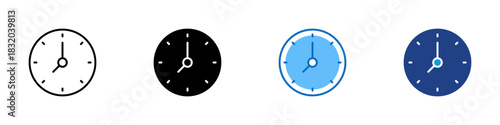 Clock Multiple Style Icon Design Vector - simple analog clock symbol representing time, schedule, and tracking
