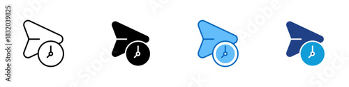 Scheduled Share Multiple Style Icon Design Vector - paper airplane with a clock, symbolizing sending or sharing content automatically at a scheduled time