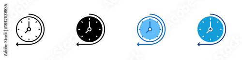 Time Past Multiple Style Icon Design Vector - clock with a backward arrow, symbolizing the past, history, reflection, memory, and previously recorded events