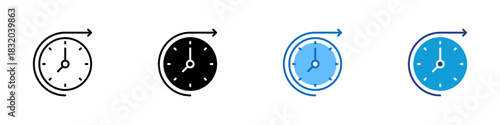 Time Future Multiple Style Icon Design Vector - clock with a forward arrow, representing future planning, upcoming events, scheduling, or long-term goals