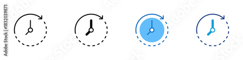 Time Spent Multiple Style Icon Design Vector - clock with a circular arrow symbol representing duration, progress, and time spent