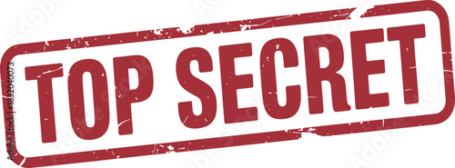 Top secret stamp icon, red classified label, confidential document graphic, distressed texture sign, restricted access symbol, vector badge
