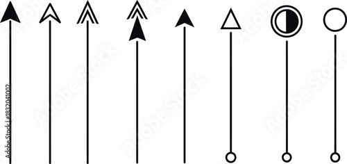 Set of black vector arrows pointing upwards in different styles