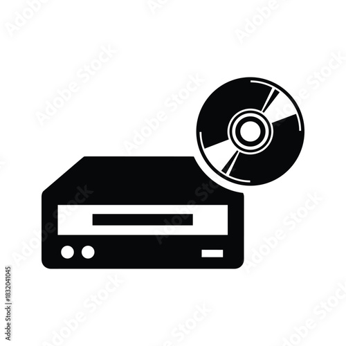 Black icon of a D V D player with a disc dvd player media
