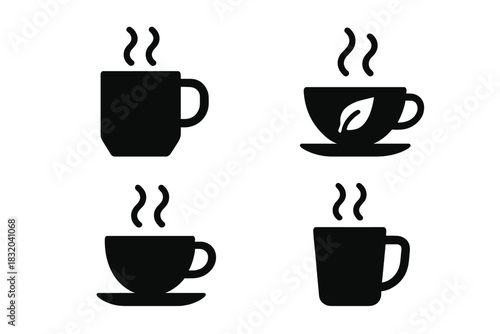 Various coffee cup designs featuring steam and unique shapes ideal for cafes and coffee lovers
