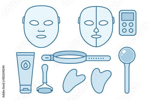Skin care tools and devices arranged on a clean background showcasing various products for facial treatments