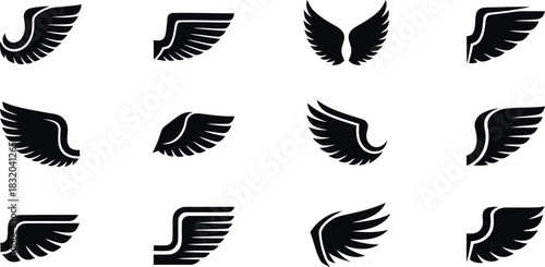 Set of vector wings heraldic symbol design elements