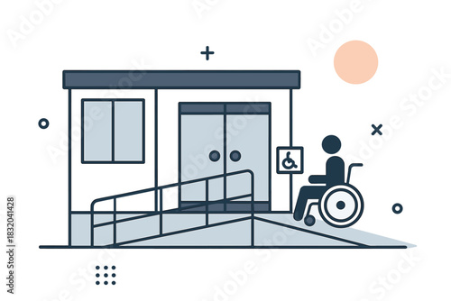 Accessible building design featuring wheelchair ramp and accessible entrance in a modern setting