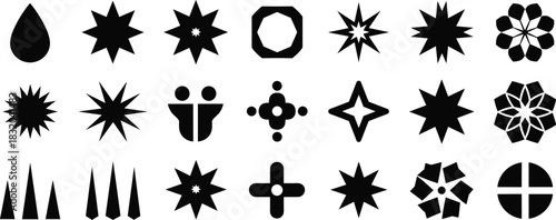 Collection of black abstract geometric shapes and symbols on white background vector
