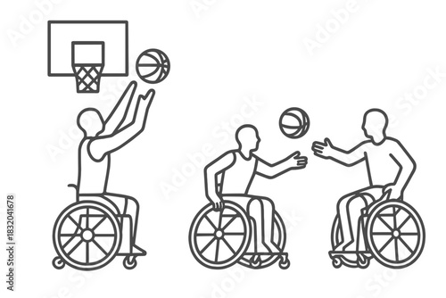 Wheelchair basketball players practicing skills and teamwork during an afternoon training session at a sports facility