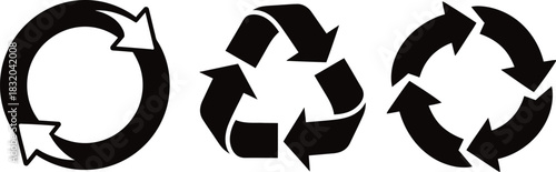 Three different recycle symbol variations in black and white