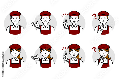 カフェの男女の店員のアイコンセット