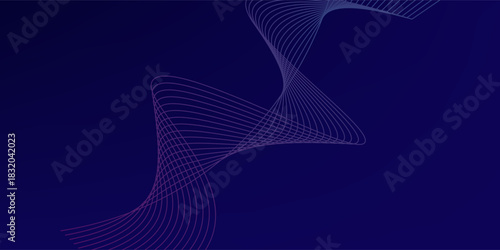 Abstract glowing wave lines on dark blue background. Dynamic wave pattern. Modern flowing wavy lines. Futuristic technology concept. Suit for banner, poster, cover, brochure, flyer, website
