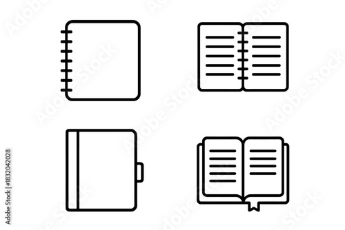 Various notebook designs featuring different shapes and styles displayed against a simple background