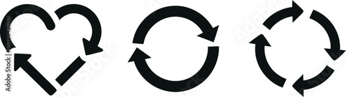 Three circular arrow shapes in heart circle and triangle