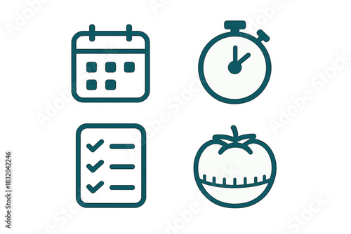 Icons representing planning, timing, tasks, and fresh produce for a healthy lifestyle