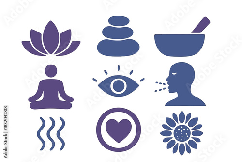 Symbols of wellness and mindfulness with lotus, stones, and meditation displays for peaceful living