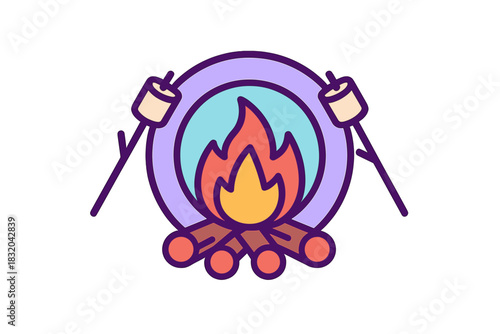 Enjoying a campfire while roasting marshmallows in a cozy outdoor setting surrounded by trees and soft evening light