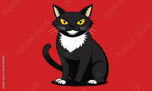Halloween dangerous looking scary black cat isolated on white