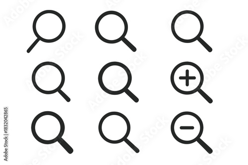 Set of search icons in simple design for user interface or web applications