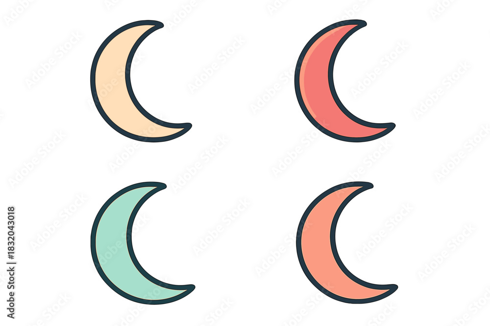 Obraz premium Colorful crescent moon shapes in various pastel tones arranged in a grid layout for decorative purposes