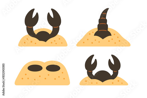 Unique illustrations of crabs and scorpions in sandy environments showcasing their natural habitats and features
