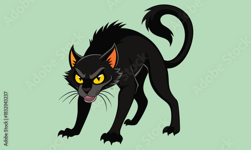 Halloween dangerous looking scary black cat isolated on white