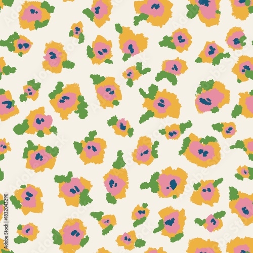 seamless pattern with flowers and leaves 
